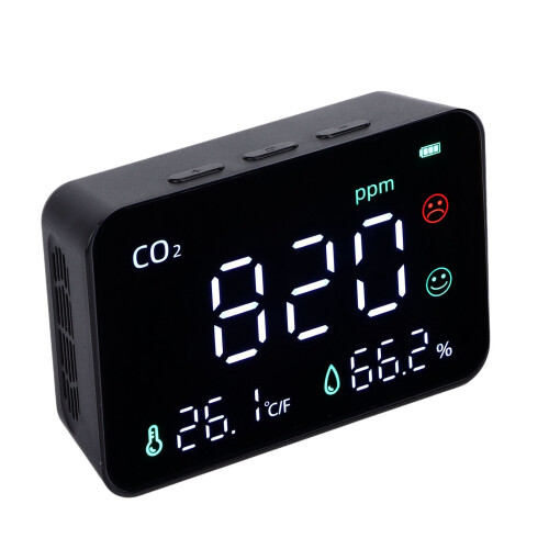 CO2Meter Portable Digital Screen Wall Mounted5V500mA Hollow Sensor USB Charging Black Temperature Humidity Analyzer 1