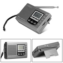 Portable Mini FM/MW/SW Radio with Alarm Clock, Gray, 111x70x26mm