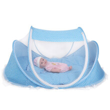 Portable Foldable Baby Bed Net Tent with Pillow, Blue, 1106560cm