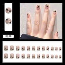 (Jelly Glue Model) Trendy Gold French Edge Fake Nails for Women DIY