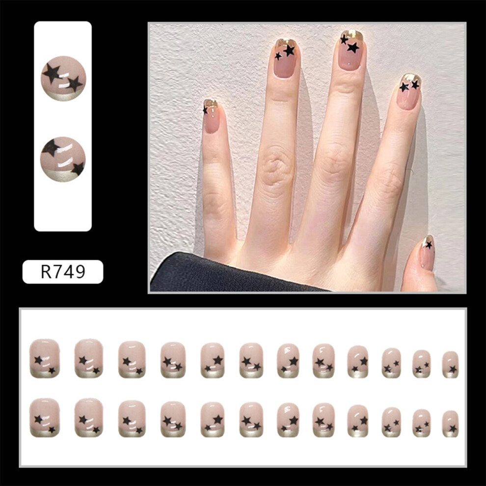 Dcph-Clothing (Jelly Glue Model) Trendy Gold French Edge Fake Nails For Women