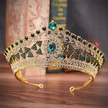 (Green) Baroque Gold Crystal Tiara for Women Bridal Headpiece