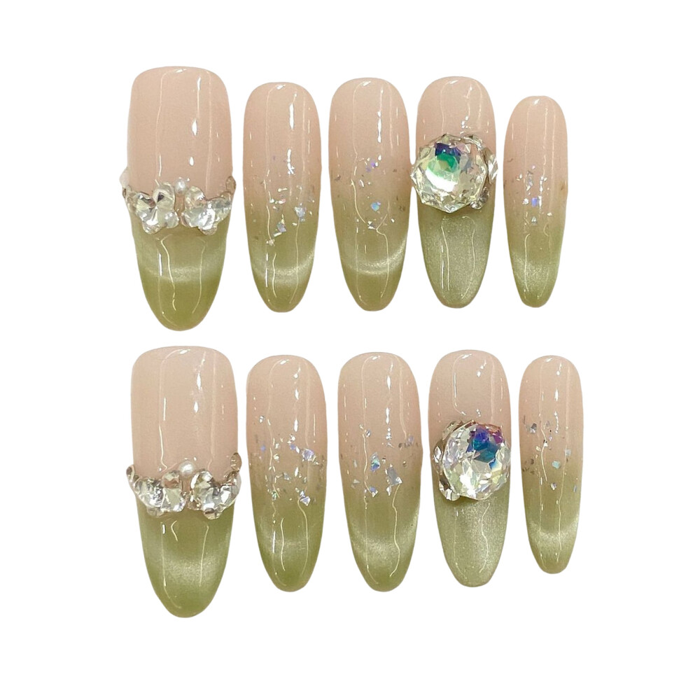 Creation-3C (Xs) 10Pcs Glossy Nude Fake Nails With Cat Eyes