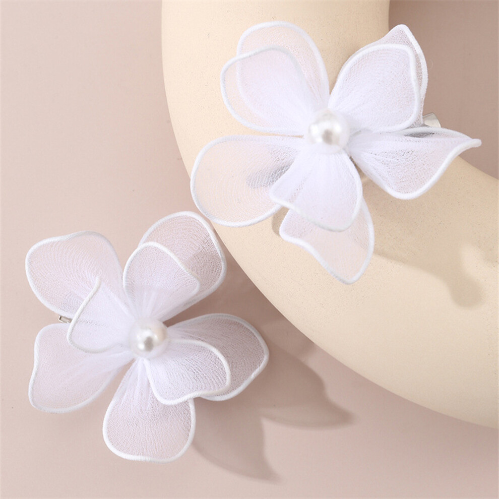 Roc-Electron White (White) Flower Hair Barrettes For Gown Hairstyles