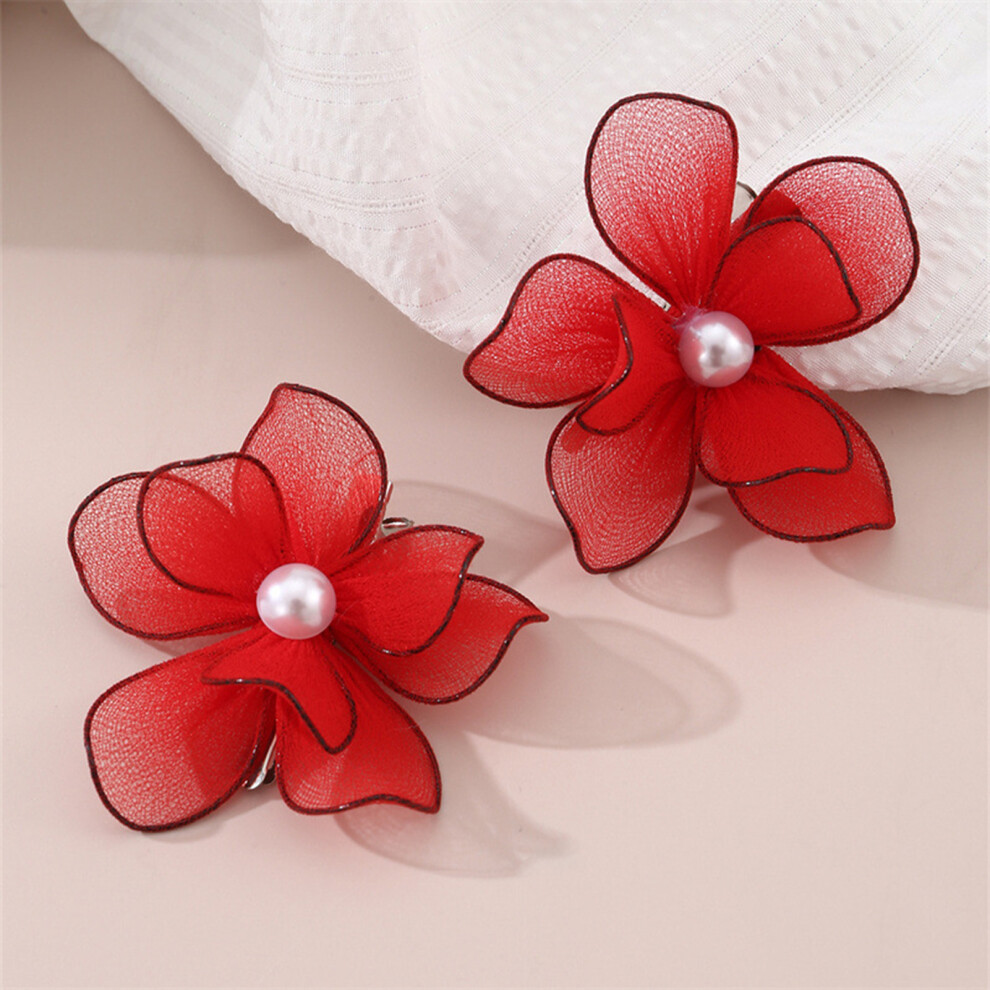 Roc-Electron Red (Red) Flower Hair Barrettes For Gown Hairstyles