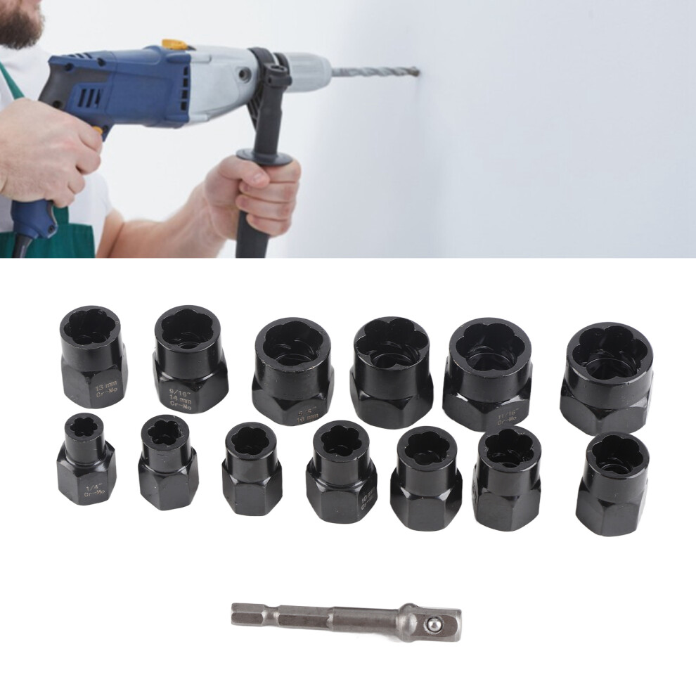 14 Pcs Alloy Steel Nut Bolt Extractor Set With Socket Adapter Bar 6941389264468