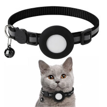 Reflektierende Nylon-Katzenschure mit GPS-Tasche & Sicherheitsverschluss, Schwarz
