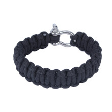 Military 550 Paracord Survival Bracelet with Steel Buckle, 7.5 Inch, Black/Army Green