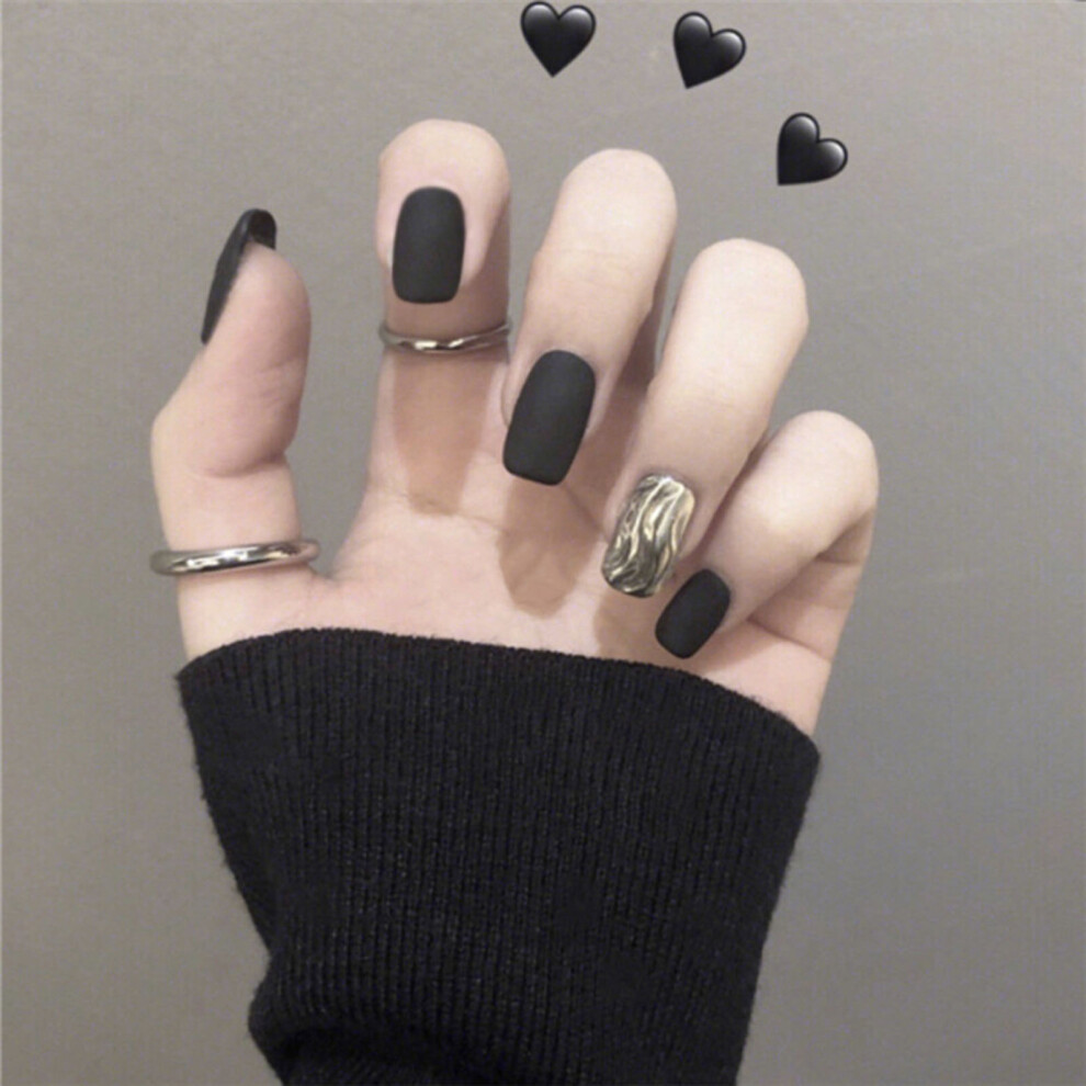 Reach-Tools 24Pcs Frosted Black Fake Nails, Durable & Comfortable