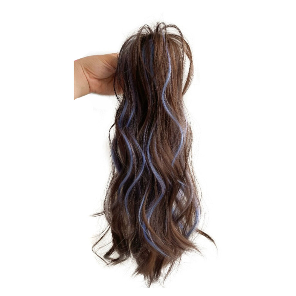 Roc-Electron (Light Brown+Blue) Synthetic Heat-Resistant Curly Ponytail Hairpiece