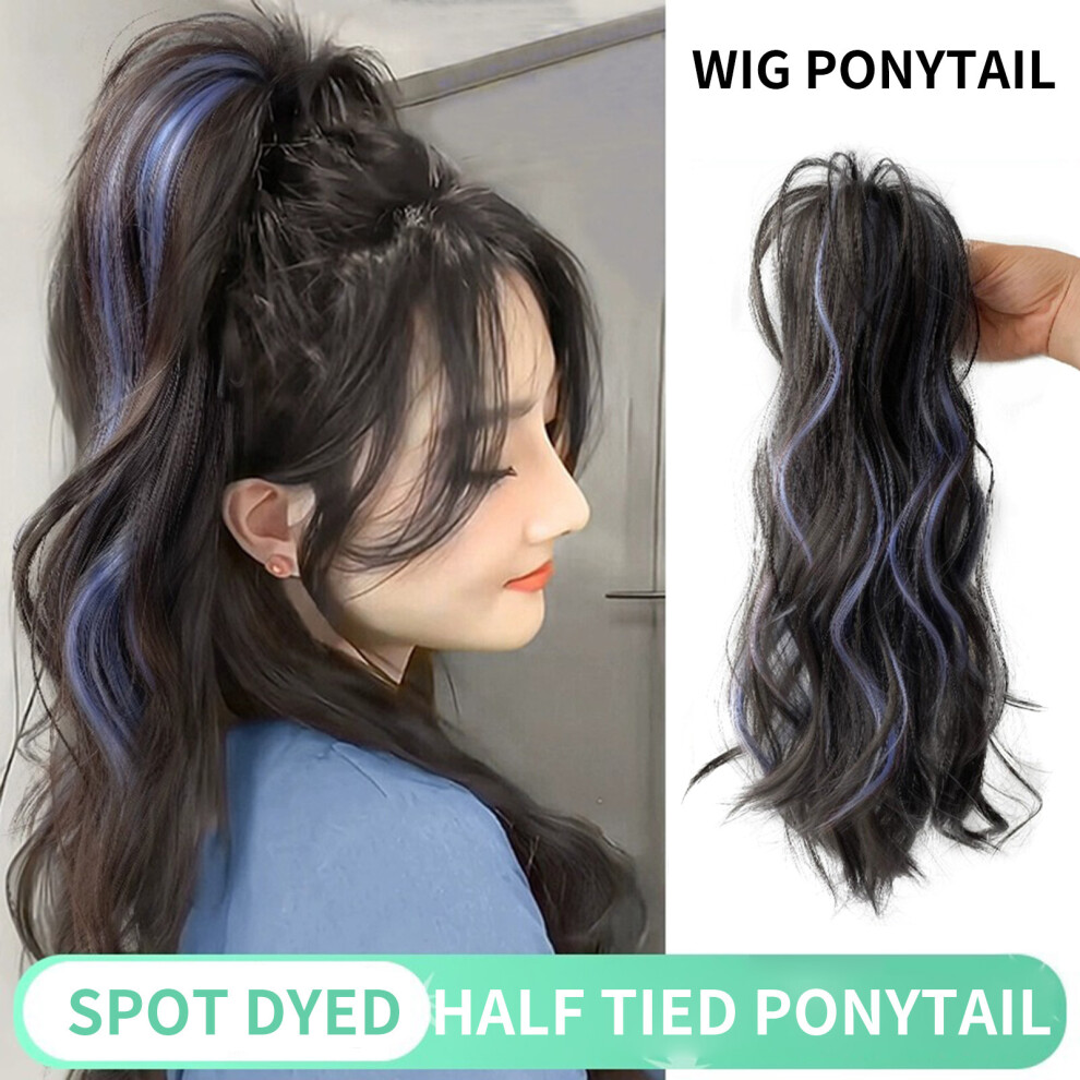Roc-Electron (Brown Black+Blue) Synthetic Heat-Resistant Curly Ponytail Hairpiece