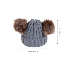 (Gray Hat) Kids Fur Pom Pom Hat & Scarf Set 6-36M