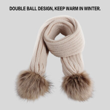 (Beige Scarf) Kids Fur Pom Pom Hat & Scarf Set 6-36M