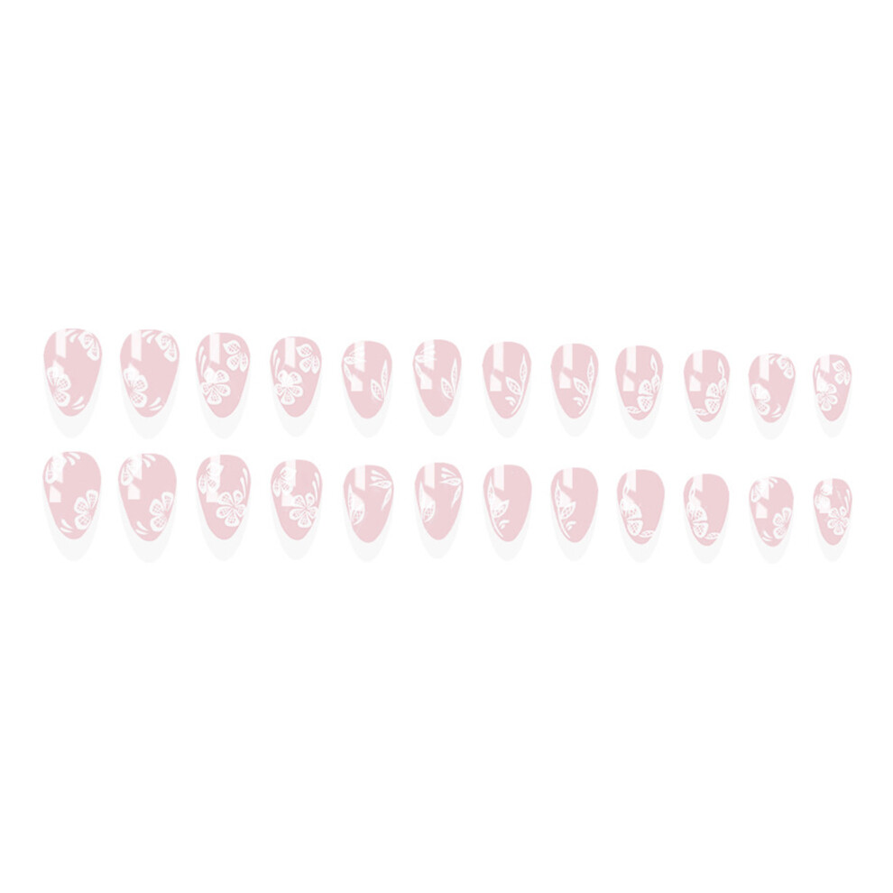 Dcph-Clothing Pink Almond Fake Nails With White Tip - Long Lasting