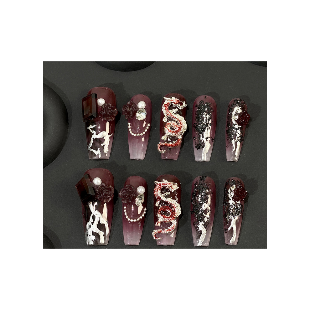 Reach-Tools Red (Xs) Stage Fake Nails - Camellia Decor, Chip-Proof