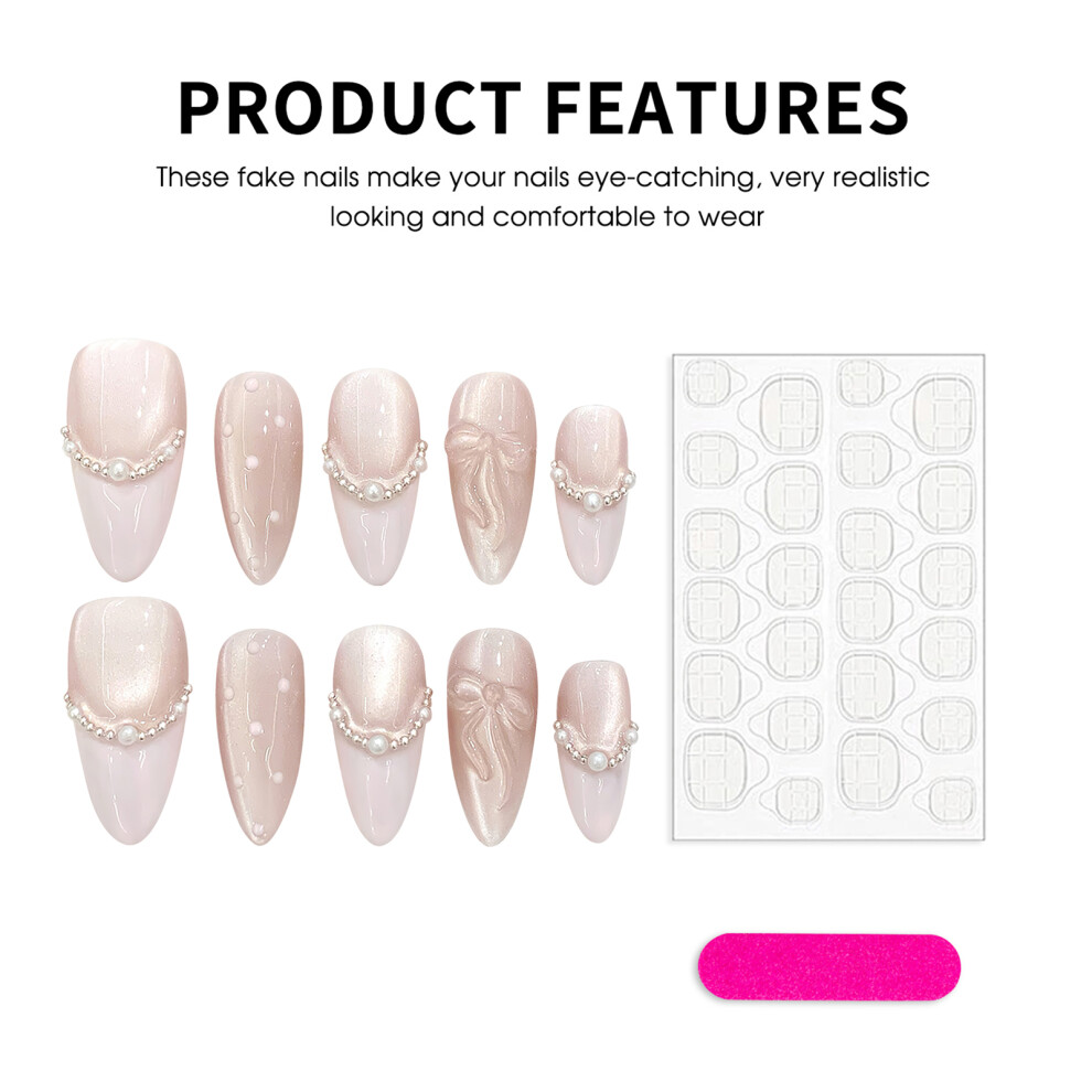 Reach-Tools (M) Glossy Pink Cat Eye Press-On Nails, Long Lasting Diy