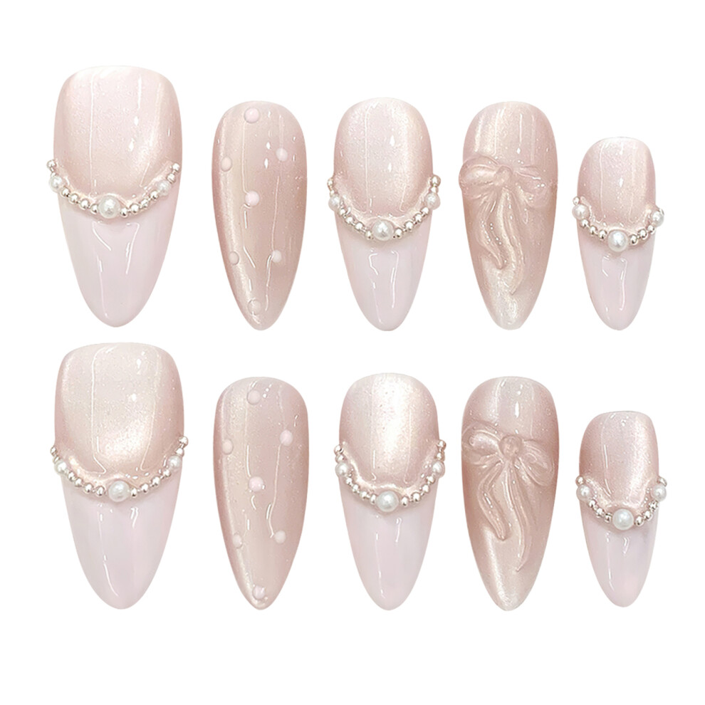 Bright-Home (Xs) Glossy Pink Cat Eyes Press On Nails Reusable Long Lasting Press On Nails For Fingernail Diy Decoration