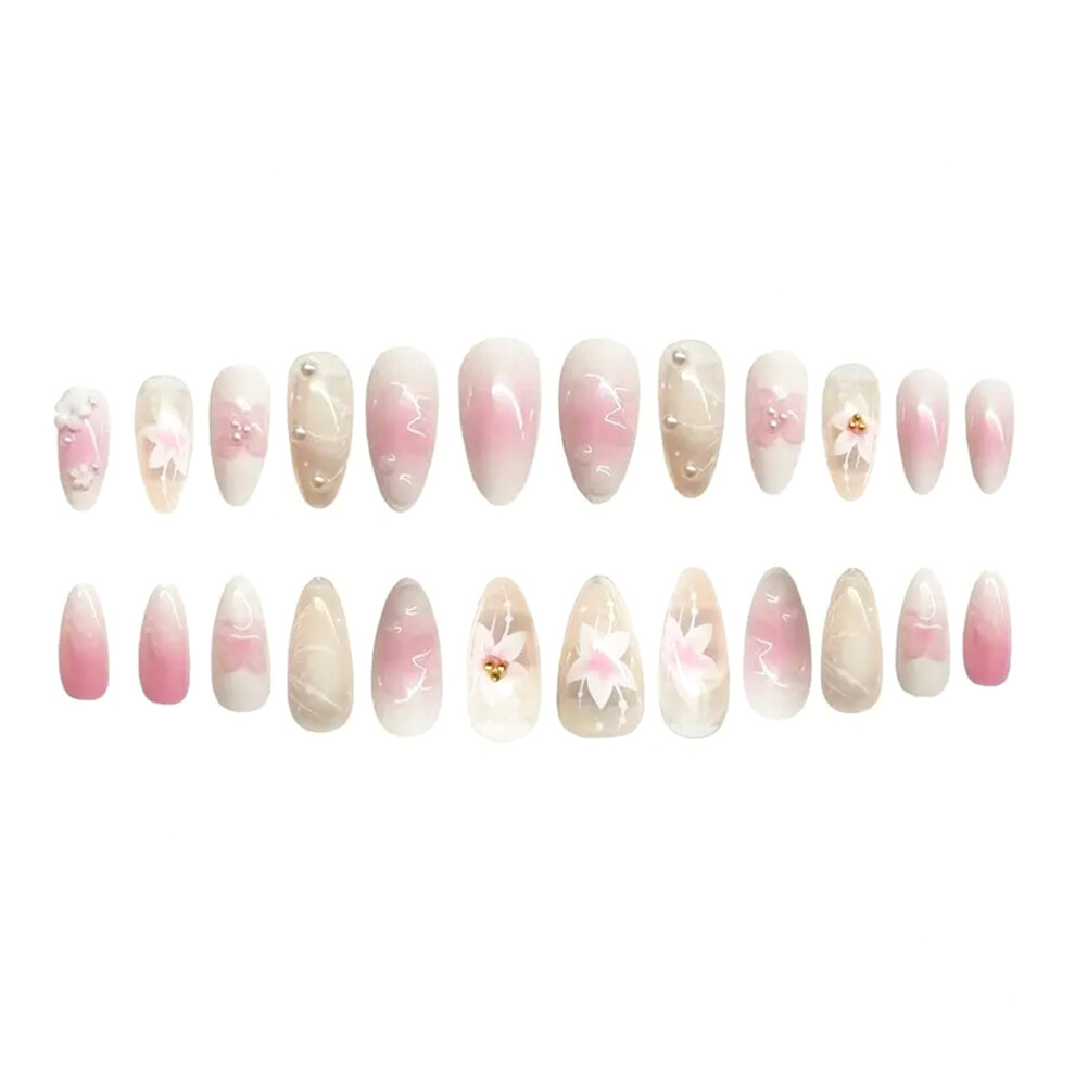 Dachuang Beauty Pink Almond Press-On Nails With Gold Beads