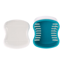 Denture Bath Box Case with Rinsing Basket, Portable PP Container 8.7x7.7cm