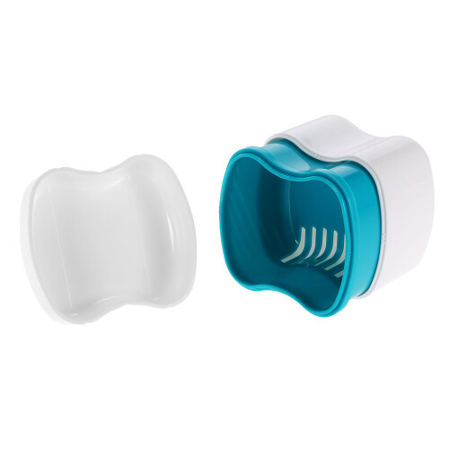 Denture Bath Box Case with Rinsing Basket, Portable, 8.7 x 7.7 cm 1