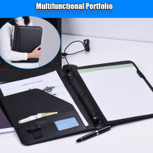 A4 PU Leather Business Folder with Memo Pad Loop Slot Card & Flash Disk Holder