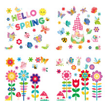 Stickers muraux printaniers pour fenêtres, 22 x 30 cm, PVC, 9 feuilles