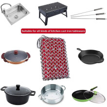 4X Cast Iron Skillet Cleaner,316 Stainless Steel Chainmail Cleaning Scrubber Silicone Scrubber,for Kitchen Cookware(Red)