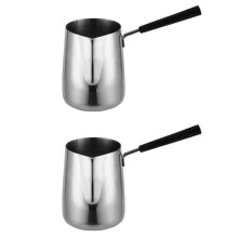 2X Olla para Derretir Cera de Manejar Largo JabóN para Velas Olla para Derretir Cera Perfumada Derretir Jarra de Café de Metal Jarra de Espuma de