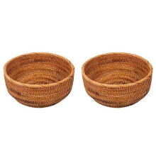 Panier de Fruits Rond en Rotin Naturel Plateau de Service de Pain de Table en Osier Tissant des Bols de Stockage des Aliments (Grand, 2 PièCes)