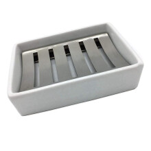 4X Ceramic Soap Dish Stainless Steel Soap Holder for Bathroom and Shower Double Layer Draining Soap Box