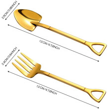 24 Pieces Shovel Spoon Fork Shovel Coffee Spoon Shovel Handle Dessert Spoon Ice Cream Spoon Shovel Shape Fork (Gold)