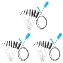 3X Aquarium Filter Brush Set, Flexible Double Ended Bristles Hose Pipe Cleaner with Stainless Steel Long Cleaning Brush