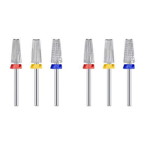 6 Pieces Nail Carbide 5 in 1 Bit Multi-Function Tapered Shaping Nail Drill Carbide Nail Drill Bit Use for Both Left