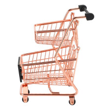 3X Double Layers Shopping Cart Model Wrought Iron Supermarket Trolley Metal Rose Gold Storage Basket Rose Gold