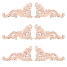 6pcs Wood Carved Corner Onlay Unpainted Applique Frame Door Decors Decal 15x8x0.8cm