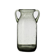 Vase décoratif à poignée, vase en verre soufflé à la main, finitions exceptionnelles, verre de haute qualité, gris 13,8 x 29,5 cm, décoration