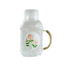 Bouilloire en verre avec poignée en rotin, tasse de 2000 ml et 350 ml.