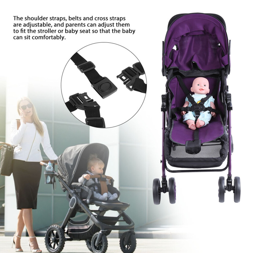 Baby Seat Harness Belt 5-Point Safety Nylon Plastic Adjustable Black