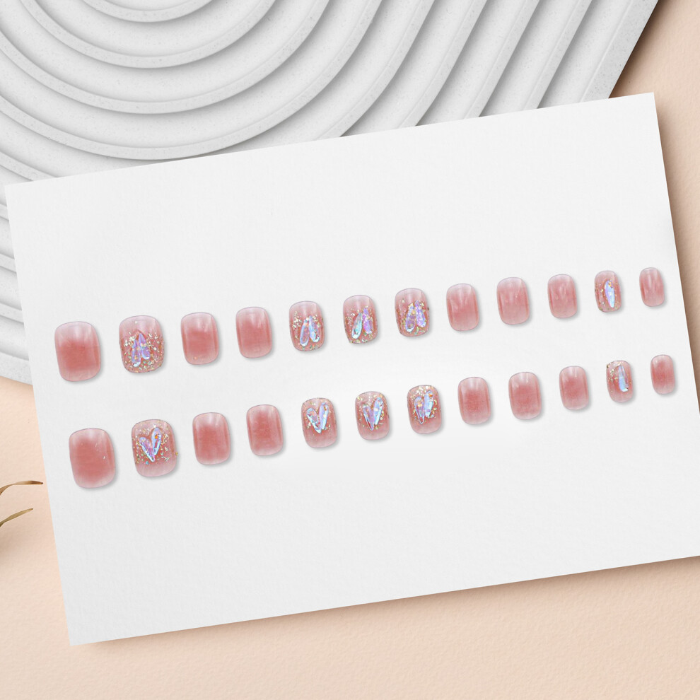 Reach-Tools Pink Glitter Blush Fake Nails, Unbreakable Stage Wear