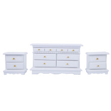 Mini Wooden Dollhouse Bedroom Furniture 1:12 White 6pcs for Childrens Play