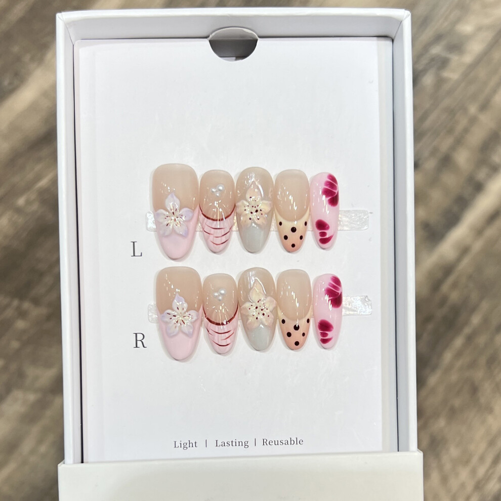 Roc-Electron (S) Glossy Nude French Tip False Nails 10Pcs