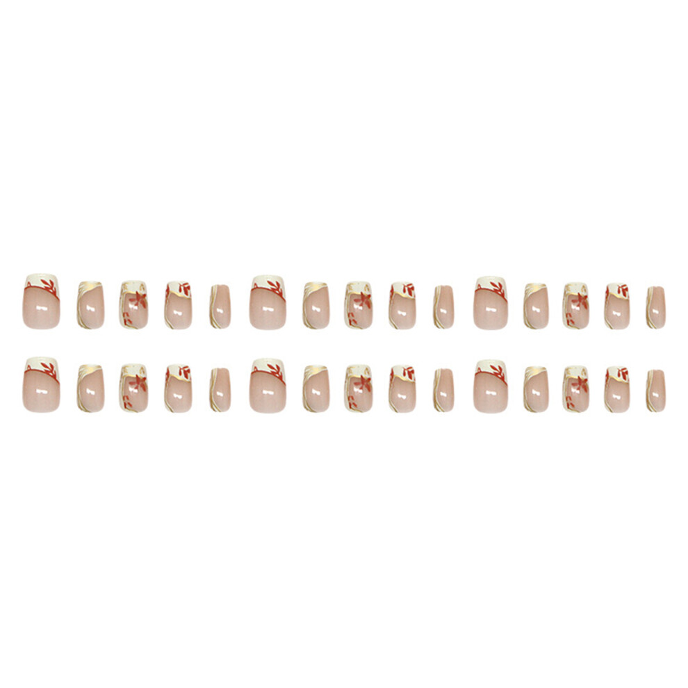 Reach-Tools Flower French Tip Fake Nails - 30Pcs Natural Look