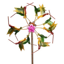 Molinillo de viento metálico con forma de colibrí, verde, 23 x 15,5 x 101,5 cm