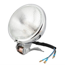 Vintage Metal Headlamp for Motorcycles, Silver & White Glass, 13cm