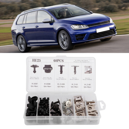 60Pcs Car Engine Protection Pan Clips Nut Pin Hardware Kit for Audi