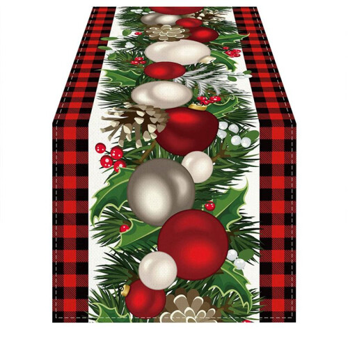 4X Linho Vermelho e Preto Xadrez Xadrez Corredor de Mesa de Natal 72 Polegadas Longa Sazonal Inverno DecoraçãO de Mesa de Natal 1