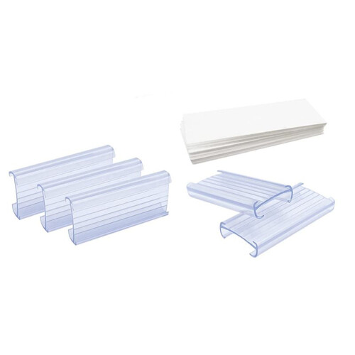 Wire Shelf Label Holders, 150 Pack Plastic Wire Shelf Label Clips with Label Paper Removable Wire Rack Label Holder 2