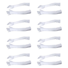 8X 21 Inch Women Arm Long Satin Elbow Gloves for Evening Wedding Fancy Dress Costume - White