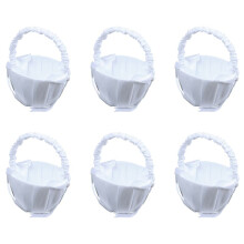6X White Satin Beaded Wedding Flower Girl Basket Bowknot Decor