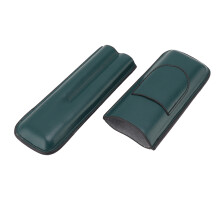 Elegant Green Faux Leather Cigar Case, Slim 2-Finger Portable Travel Accessory